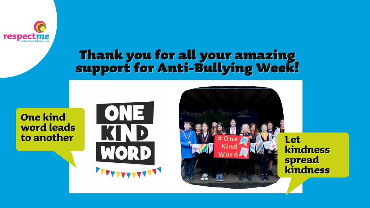 _respectme_'s tweet photo. Thank you to every young person, school, youth group, educator & parent and carer – we've been blown away by your support for #OneKindWord & #5DaysOfKindness. #AntiBullyingWeek may be almost over, but we know your kindness won't stop here 🤜🤛 https://t.co/MFMLgFIYya