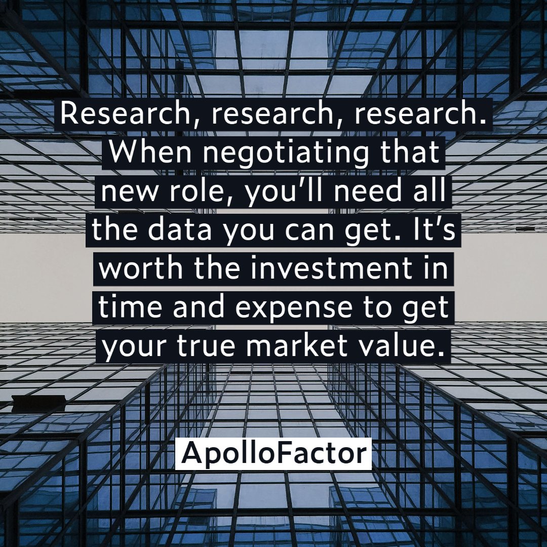 apollofactor's tweet photo. Never go into a negotiation without having done some good research. 

#compensation #careerbuilding #jobseeker https://t.co/mR8EC7QYbu