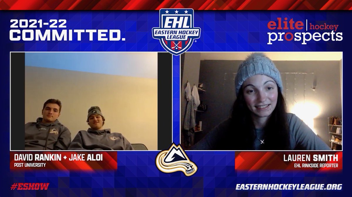 EHL_Hockey's tweet image. Committed is presented by @eliteprospects 

@TheLifeOfLo_EHL, the #EShow Rinkside Reporter, sits down to chat with a pair of @NHAvalancheEHL forwards David Rankin and Jake Aloi about their commitments to @Post_MensHockey.

#PathToCollege

📹 youtu.be/0DAI_8iZE4U