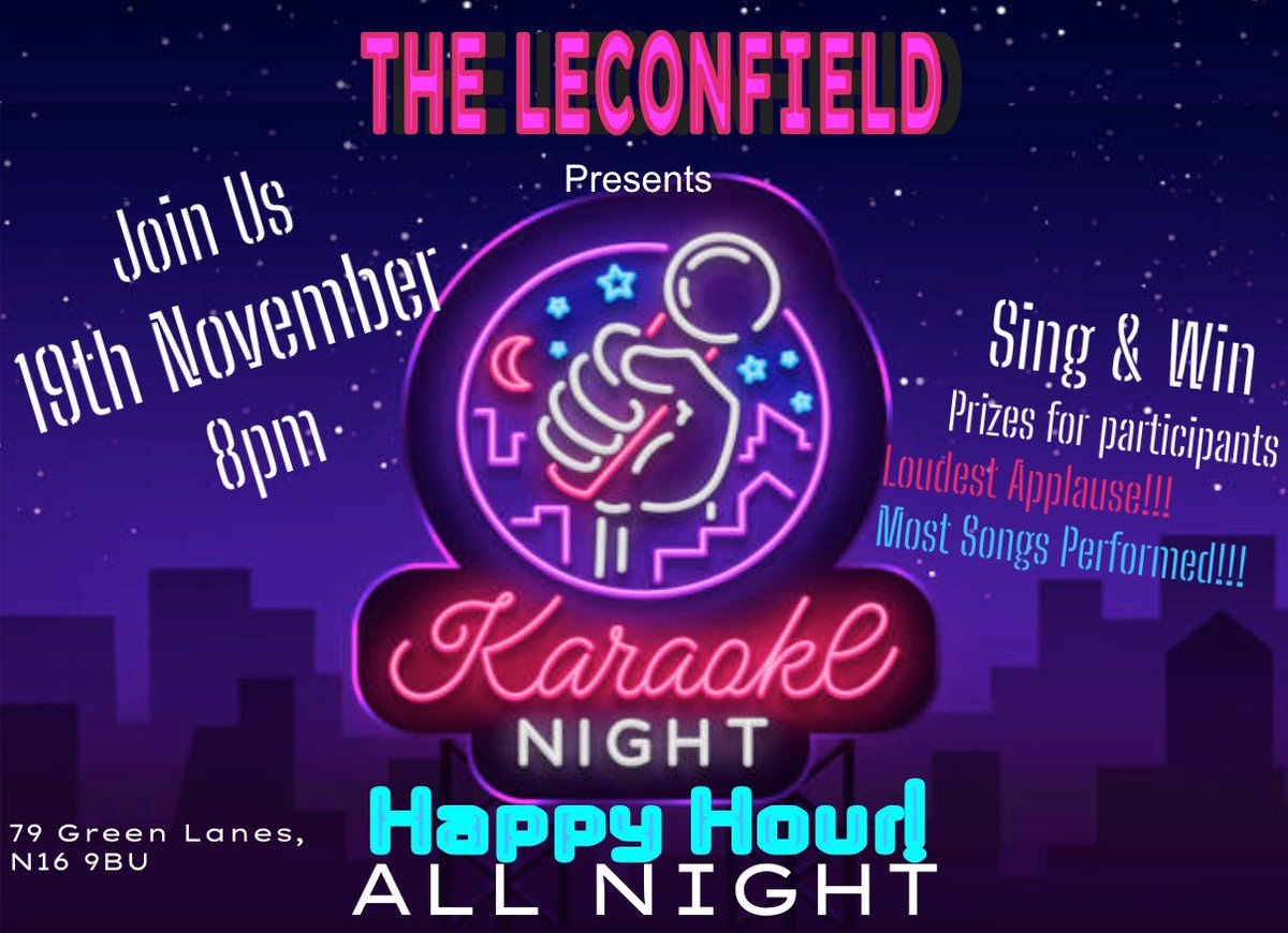 Karaoke Night!!! Happy Hour All night!!! Come and join us for a fun filled evening. #karaoke #karaokenight #happyhour #stokenewington #stokeyfolks #greenlanes #clissoldpark  #pubfood #cocktails