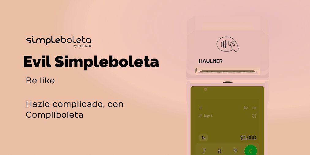SimpleBoleta's tweet photo. Nos sumamos al trend donde mostramos que pasaría si Simpleboleta tuviera un clon malvado que hace todo diferente. Como en un mundo al revés, Simpleboleta no sería simple como en realidad lo es.
.
#Simpleboleta #BoletaElectrónica #Inventario #Catálogo https://t.co/NMqThbdiZM