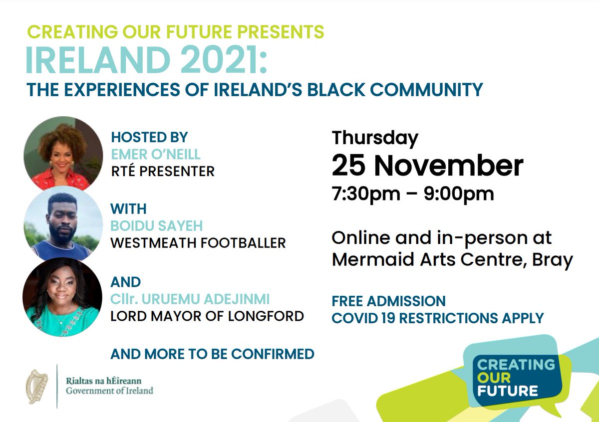 The Experiences of Ireland's Black Community will be discussed at an in-person &amp; online event at <a href="/mermaidarts/">Mermaid Arts Centre</a> tomo 7.30-9pm.

Join host Emer O'Neill with a panel of well-known guests to talk about  research needed to address emerging issues.

Register - bit.ly/3I18cuj