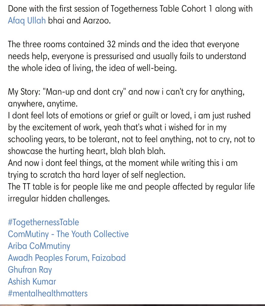 shubham14959913's tweet photo. #TogethernessTable
@YouthCommutiny
@yeheksoch
@mentalhealth
@UNICEFIndia
@Aarzoo09099523
@JagritiApf
@UPGovt https://t.co/GDRmRUqAbG