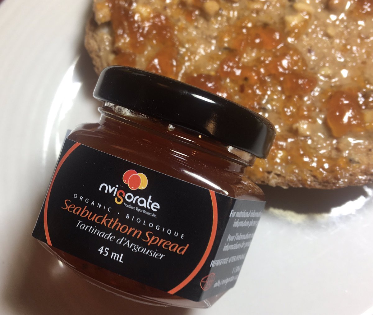 Breakfast.  Seabuckthorn spread with crunchy peanut butter on toast.  Yummmm!
#seabuckthorn #spread #yxe #StockingStuffer #organic