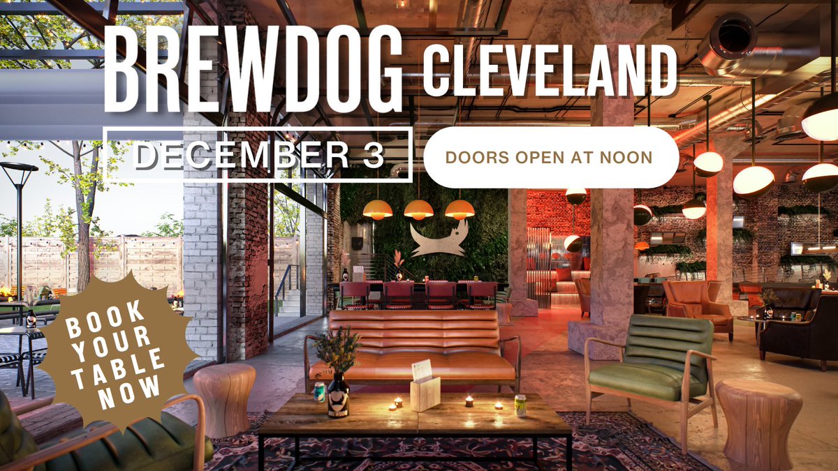 BrewDogCLE's tweet photo. Let's get this party started 🍻 We're so excited to open our doors to BrewDog Cleveland that we're bumping up the opening time to noon on December 3rd. The first 100 people in line will be eligible to win EPIC PRIZES. We'll see you there! https://t.co/oxIASF7QLP
