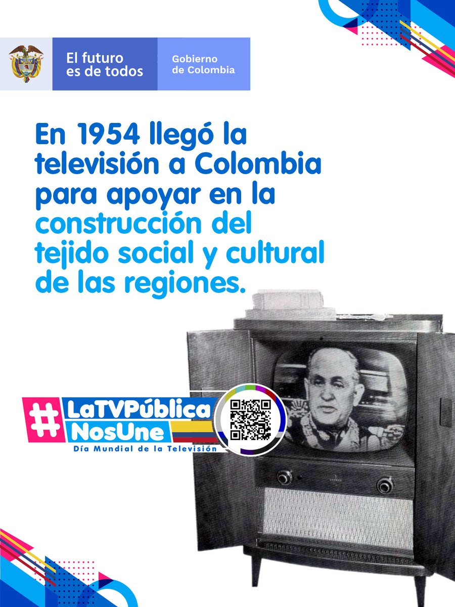 GobiernoEnRedes's tweet photo. Desde 1954, la televisión pública ha estado presente en la vida de los colombianos, preservando la historia y afianzando nuestra cultura. Le hacemos  un reconocimiento a  los canales públicos que realizan un trabajo de gran calidad. 
#LaTVPúblicaNosUne https://t.co/JsALepfnq8