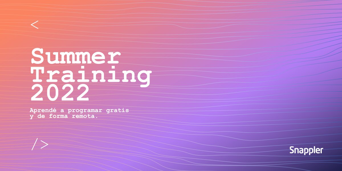 ¡Abrimos nueva convocatoria para el #SummerTraining, edición 2022! 💎
La edición ‘21 fue un éxito, por eso lanzamos nuevamente este training, gratuito y de manera remota! Si te interesa formar parte de esta experiencia conocé  los detalles en snappler.com/summerTraining