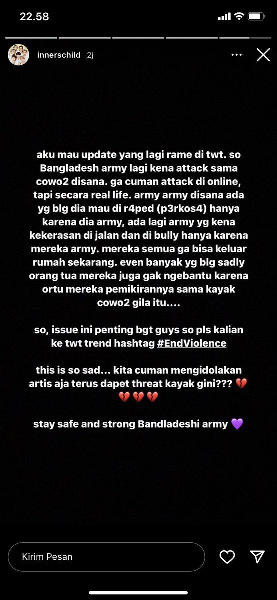 Kim_Aranp's tweet photo. Kaget banget liat berita hari ini, semoga ARMY Bangladesh aman dan baik” saja 🥺💜 

WE STAND WITH BANGLADESH ARMY

#EndViolance
#protectBDarmys https://t.co/neEV9rj3zc