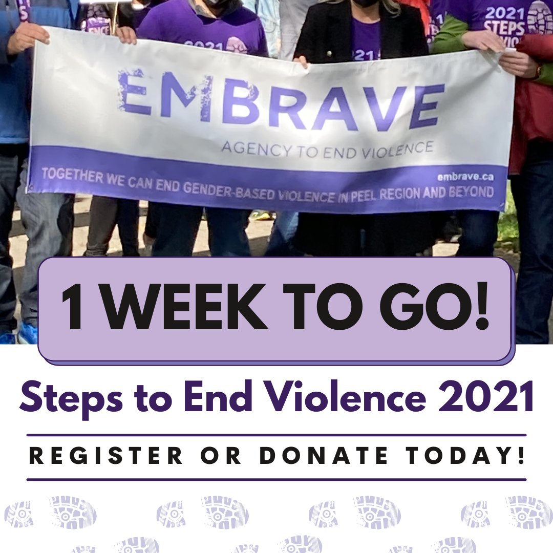 Embrave_ca's tweet photo. There is less than 1 week to go in our 2021 Steps to End Violence Campaign!
You can still join us in making moves to end gender-based violence in our community!
Register or donate today!
https://t.co/AI24ggbHQx
#steps2021 #MakeUrMove https://t.co/QDF9buqi3I