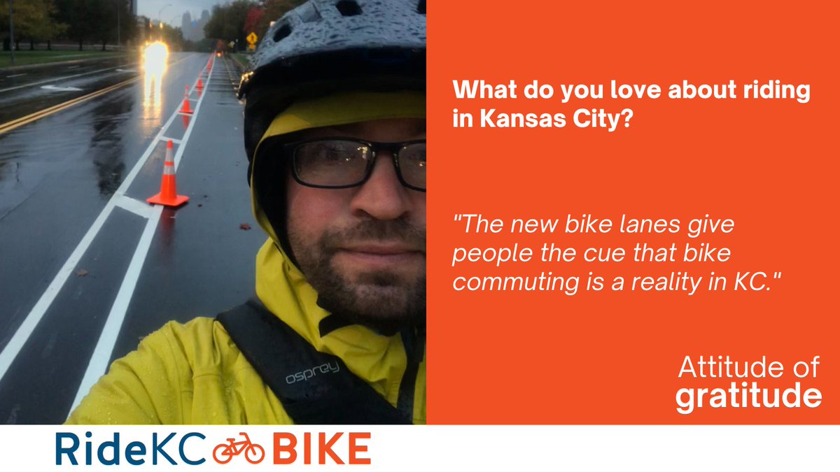 RideKCBike's tweet photo. "I like it when a driver recognizes my presence and does their best to communicate that they have my best interest in mind. The new bike lanes give people the cue that bike commuting is a reality in KC." - Christian
#attitudeofgratitude #rkcb https://t.co/pjkpy9SsZx