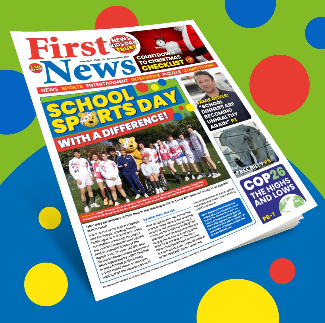 This week’s @First_News is supporting #ChildreninNeed @BBCCiN. Lots of fun coming up on the show including sport stars like @maxwhitlock1 @DameSarahStorey & @HCDream2012 taking part in school sports day with @clarebalding all shining a light on children who are, well, in need!