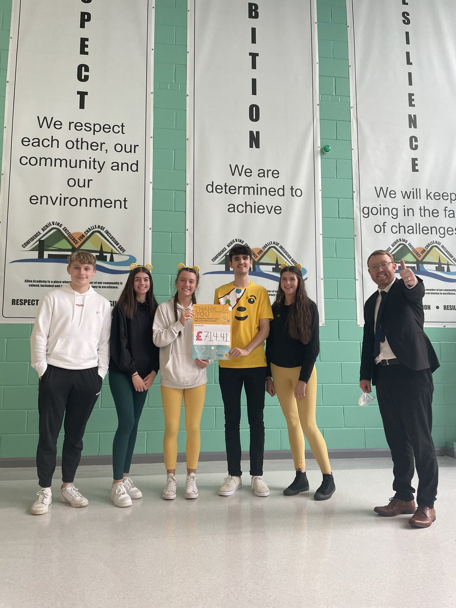 We have amazingly generous people in our community who support charity work through volunteering, donations and support 

Great work <a href="/AlloaHeadTeam/">Alloa Academy Captaincy Team</a> in planning today’s <a href="/BBCCiN/">BBC Children in Need</a> day. 

£714 so far 👏🏼 

Respect ✊🏼