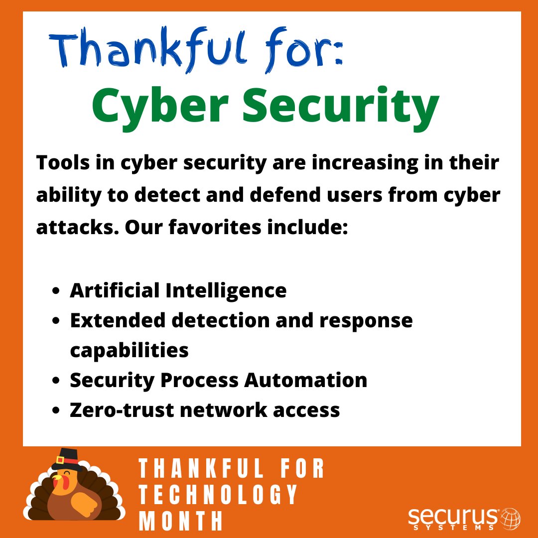 SecurusCorp's tweet image. We may be bias, but we&apos;re always team cyber security. 
#cybersecurity #thankful #thankfulfortech #techgiving #securus #tgif #AI