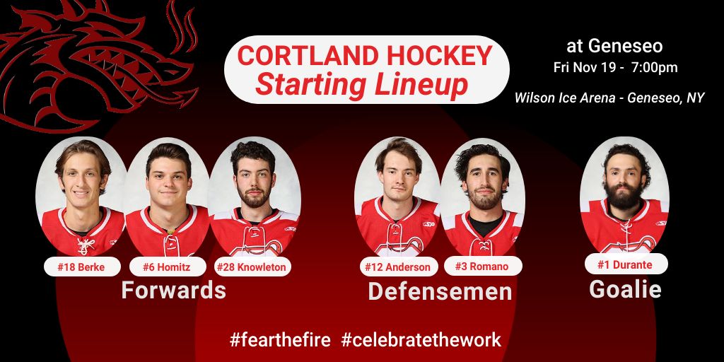 CortlandMhky's tweet photo. Looking forward to the trip up to Geneseo tonight with this starting lineup. If you can't be there watch online: https://t.co/ntHOBQ2EWl https://t.co/cwP4Rpiaae
