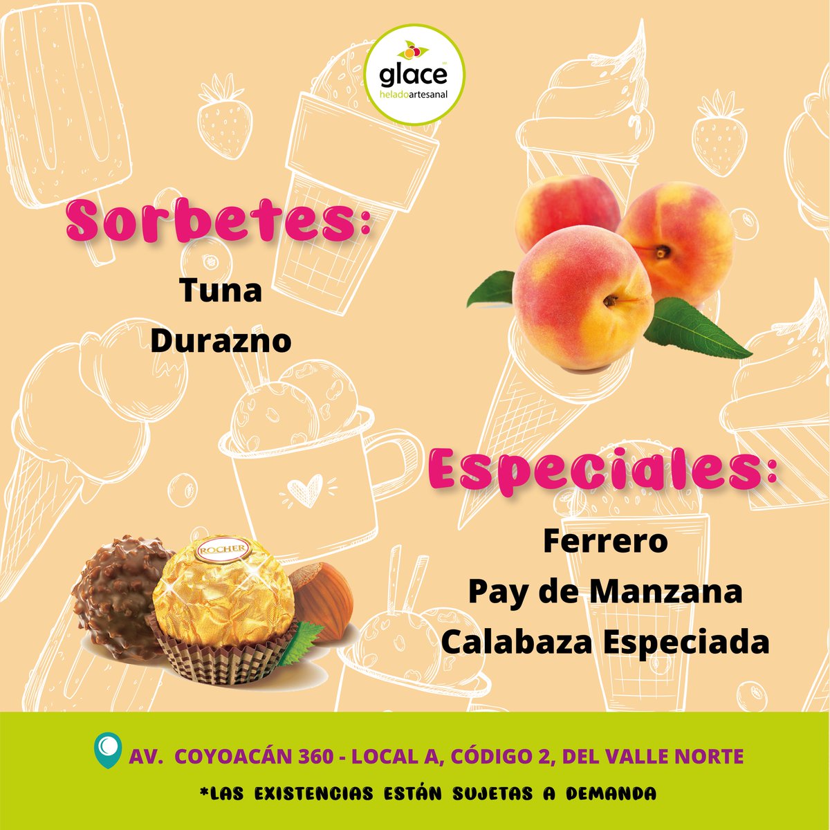 GlaceHelado's tweet photo. No puedes comprar la felicidad, pero puedes comprar helado Glace que es casi lo mismo. Así que checa los #saboresdelasemana y ven por tus favoritos. 🥰
📍 Te esperamos en Av. Coyoacán 360-Local A, código 2, Del Valle Norte
#heladoartesanal #helado #postre #postrenatural https://t.co/4doEl86U5q