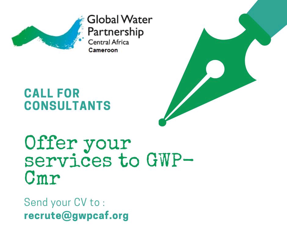 #CallforConsultants 
GWP Cameroon is launching a call for consultants to carry out a baseline study on water pollution in 3 sub-basins and a case study on plastic pollution in Douala.
Deadline: 29 November 2021
More info: bit.ly/3CAY47r