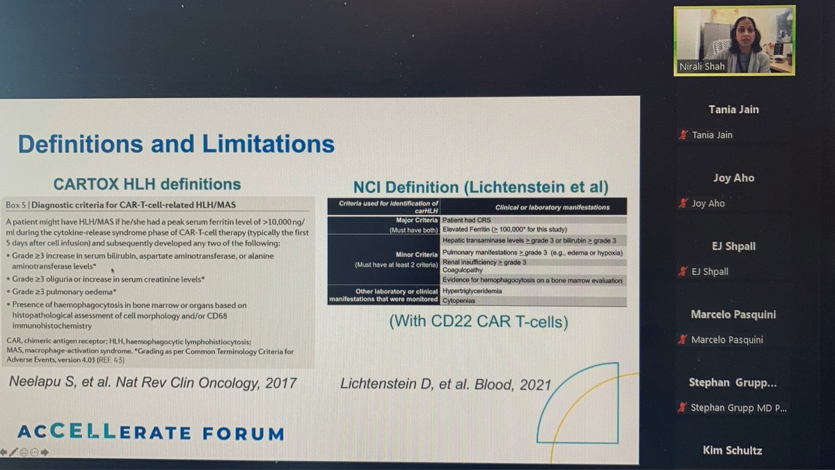 TaniaJain11's tweet photo. Dr Nirali Shah @NIH discusses #carHLH at #accelerate21 - rare but u gotta know cos when it happens, it’s not good… #CART @ASTCT @CIBMTR @BeTheMatch https://t.co/cpT5O2AI0Y