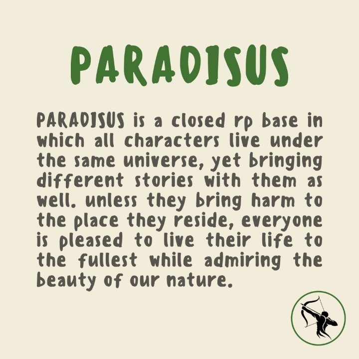 NAME : PARADISUS
USERNAME : @PARADISUSRPW
HOW TO JOIN : Kindly refer to this tweet and read our carrd (paradisusrpw.carrd.co) in order to join!
x.com/PARADISUSRPW/s…
DATE OF OPENING : October 2, 2021 (Soft Opening)
CLOSED/OPEN: CLOSED
N/SFW : N/SFW
DESCRIPTION : (pic below)