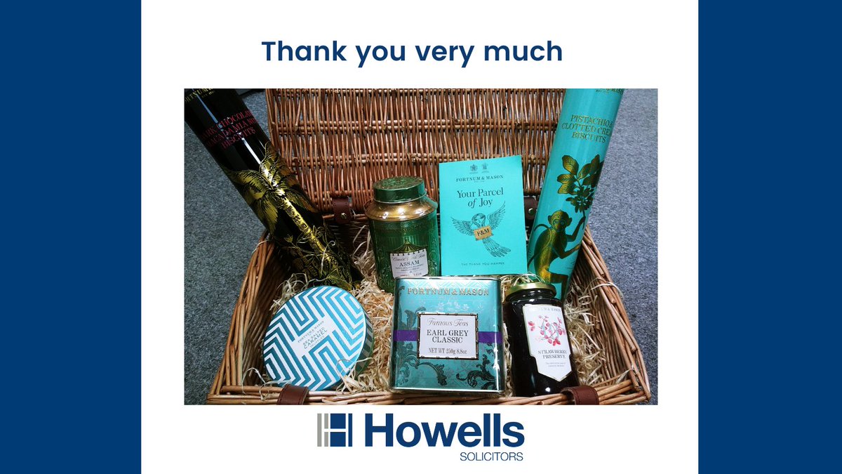 HowellsLegal's tweet photo. One of our conveyancing teams were absolutely delighted to receive this wonderful Fortnum & Mason hamper from a client.
What a fantastic way to end the week.
Well done all involved. Enjoy the weekend.
#conveyancing #teamwork #clientgift #solicitors https://t.co/uJ8S8ndhYa