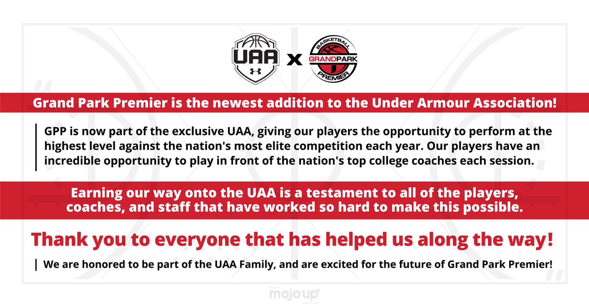 GPPbasketball's tweet photo. 🚨Grand Park Premier is the newest member of the Under Armour Association (@UANextBHoops)🚨 

We are beyond proud of our current and former players, coaches and directors who helped us get here.

❗️GPP is ready for what’s NEXT❗️

#UANext
#GPPBasketball 🔴⚫️⚪️ https://t.co/z2Th7oxqoj