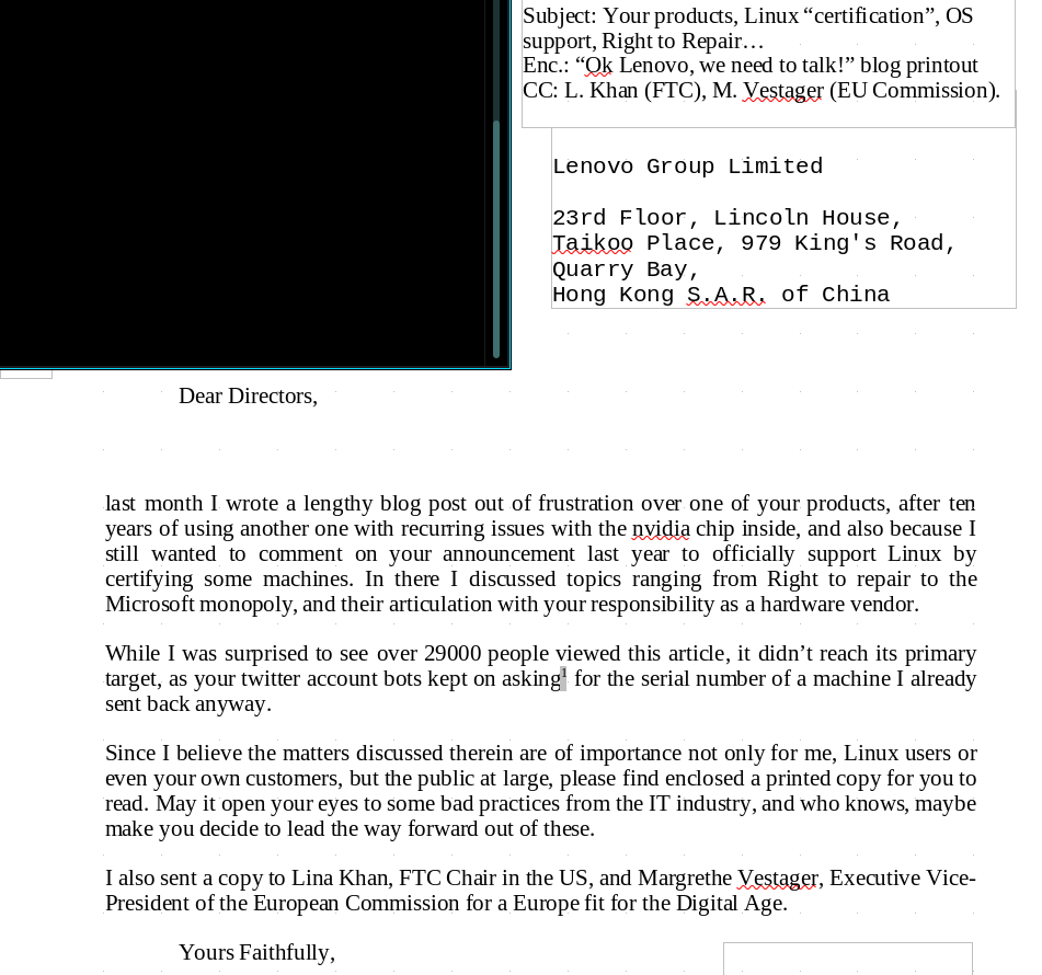 mmu_man's tweet photo. Hi @lenovo, since you don't seem to take it seriously online, dead trees coming your way… With copy to @linakhanFTC &amp; @vestager. 

cf. https://t.co/EIgXYx3wuk

#RightToRepair #Linux #FLOSS #hardware #hackability #nvidia #Microsoft #monopoly https://t.co/JeAy9WR5WM