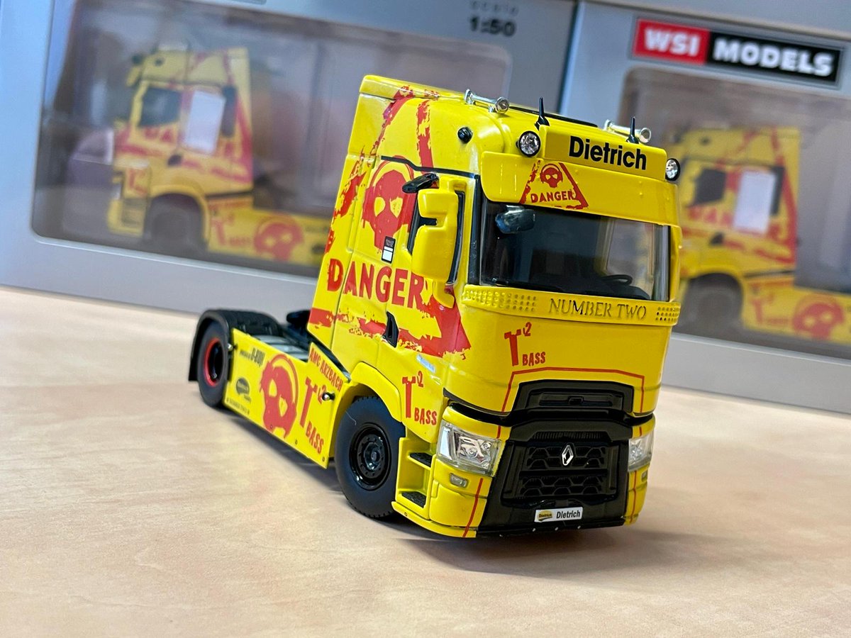 AgenturLexet's tweet photo. Mit Stolz dürfen wir euch den RENAULT TRUCKS T DANGER zeigen, der jetzt bei WSI MODELS rausgekommen ist. Es bedeutet uns viel, dass wir gemeinsam mit unseren Partnern der Dietrich GmbH diesen Truck realisieren durften und dieses Sondermodell bei Sammlern ein Zuhause finden wird. https://t.co/pQF6q1QeXZ