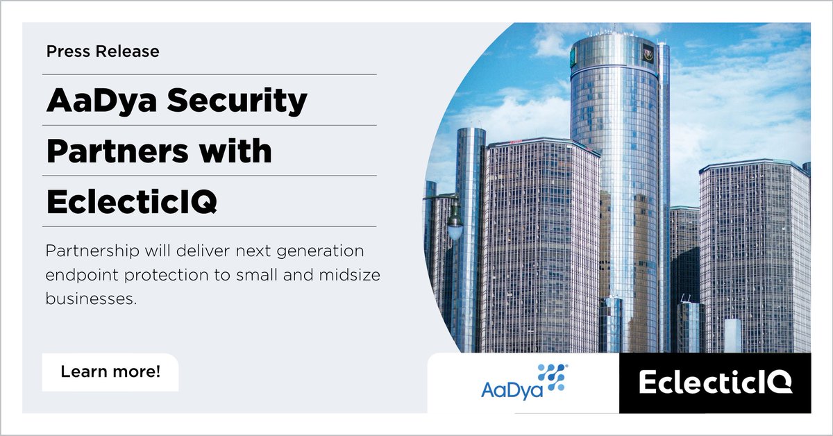 EclecticIQ's tweet photo. Excited to share our partnership with @AaDyaSecurity to deliver innovative endpoint detection and response (EDR) technology to customers of AaDya's all-in one cybersecurity platform.
Read more
https://t.co/AFmb7kCKXx
#threatintelligence #endpointresponse https://t.co/ApneGVI08G