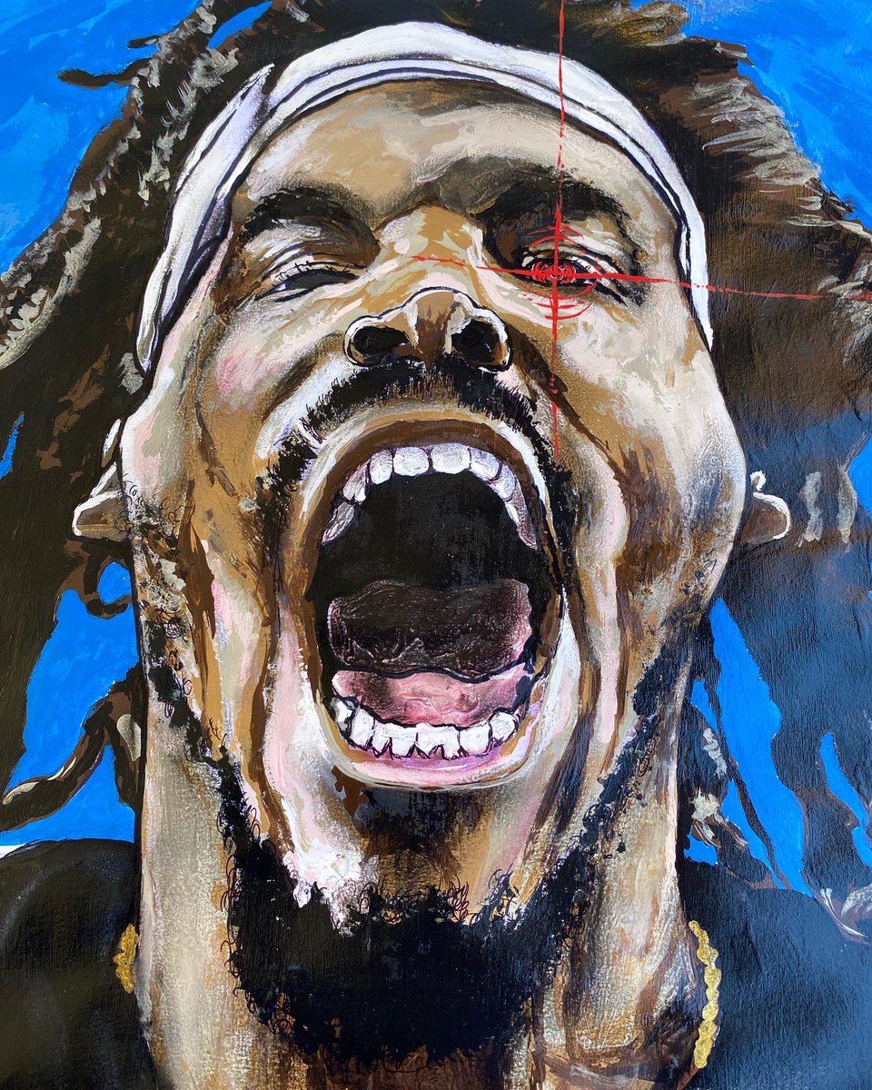 osheaart's tweet photo. “I’m Baaaaaaaaack!!” 18x24 acrylic painting by me! 🎨🏈. Please share and tag @CamNewton7v7 so I can get this to him. #CamNewton #imback #art #FYP #CarolinaPanthers #osheaart https://t.co/h5z6nG2sdf