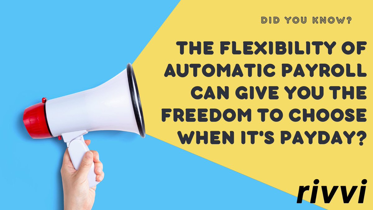 Rivvi's tweet photo. Imagine...being able to CHOOSE when you want to get pai?! Well, you can! With Rivvi, you don't have to imagine this. YOU are in control of when you get paid!
#rivvi #automaticpayroll #flexiblepayroll https://t.co/24EVDoDb3S