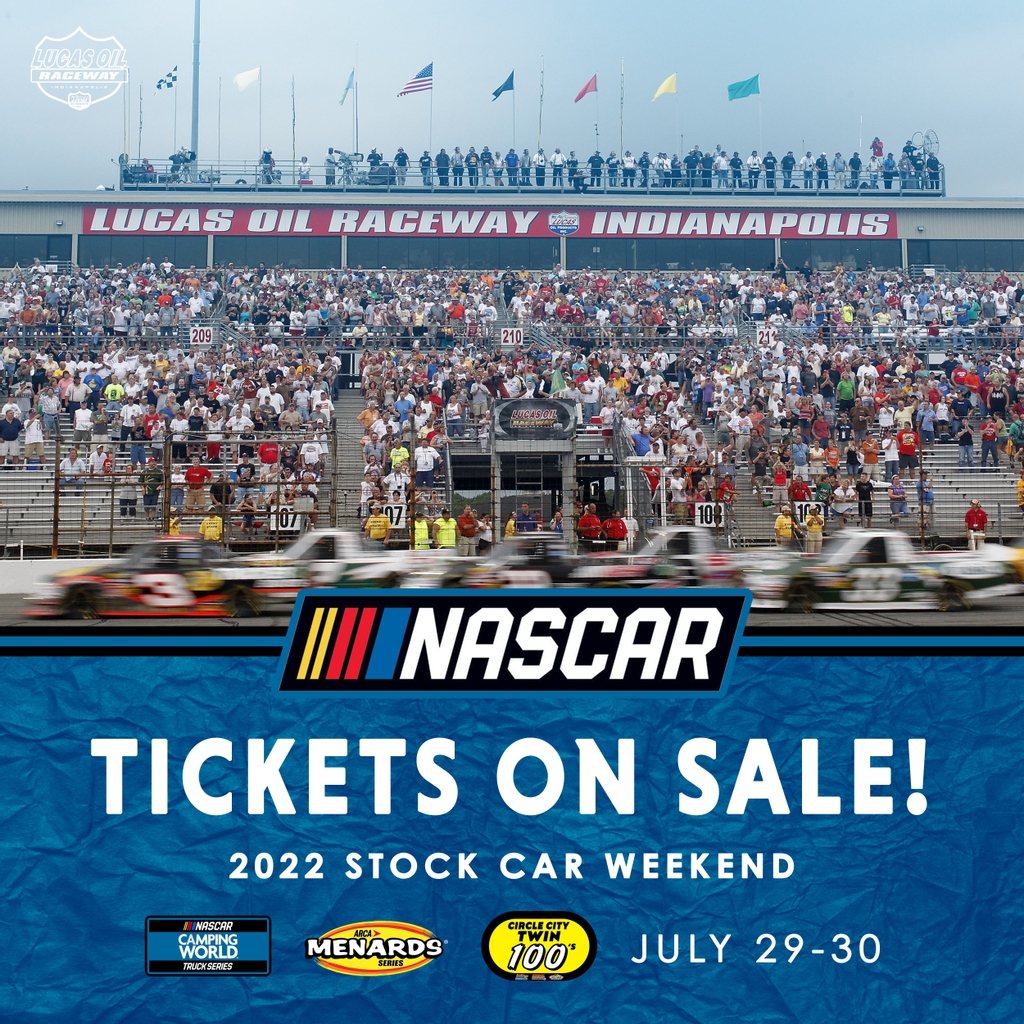 Lucas Oil Indianapolis Raceway Park (@raceirp) on Twitter photo Is it July yet? We can hardly wait for the return of <a href="/NASCAR/">NASCAR</a>! 😃
Join us July 29-30 as we host four classes of stock car action - including <a href="/NASCAR_Trucks/">NASCAR CRAFTSMAN Trucks</a> and <a href="/ARCA_Racing/">ARCA Menards Series</a>!
Tickets start at just $35 plus FREE GA admission for kids 12 and under!
BUY 🎟️ bit.ly/NASCAR2022 Is it July yet? We can hardly wait for the return of <a href="/NASCAR/">NASCAR</a>! 😃
Join us July 29-30 as we host four classes of stock car action - including <a href="/NASCAR_Trucks/">NASCAR CRAFTSMAN Trucks</a> and <a href="/ARCA_Racing/">ARCA Menards Series</a>!
Tickets start at just $35 plus FREE GA admission for kids 12 and under!
BUY 🎟️ bit.ly/NASCAR2022