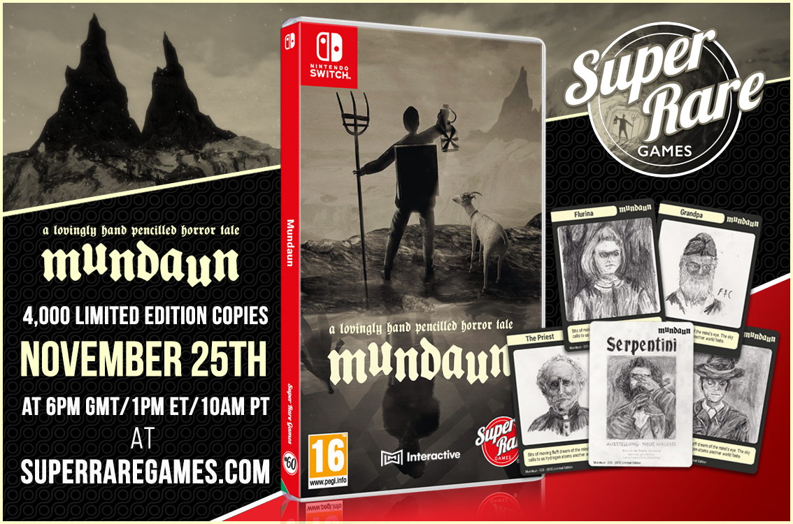 SuperRareGames's tweet image. Embark on a haunting adventure! 😱

We're excited to reveal the physical Switch release of 𝑴𝒖𝒏𝒅𝒂𝒖𝒏 - limited to 4,000 copies! 
@MWMinteractive

On sale Nov 25th @ 6pm GMT - exclusively at superraregames.com 🐐
