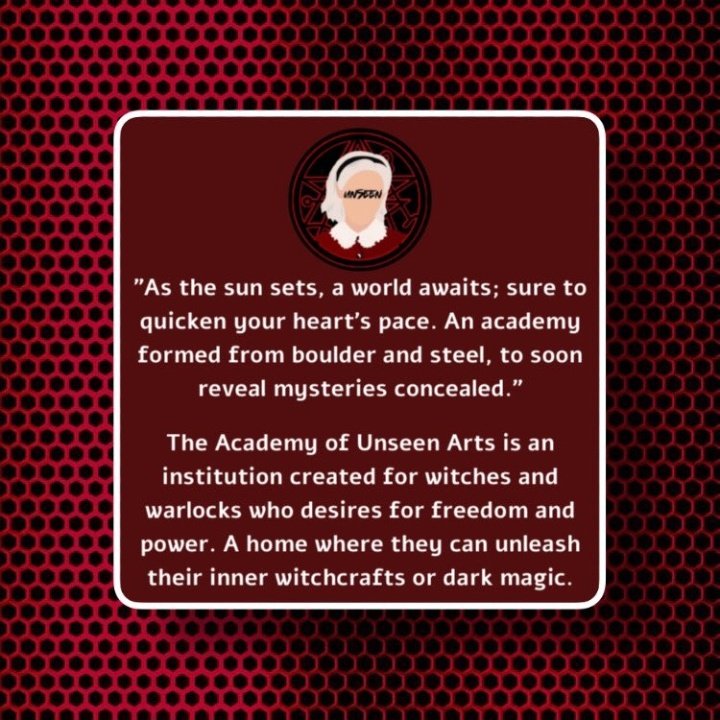 NAME: Academy of Unseen Arts
USERNAME: <a href="/AUA_RPW/">Academy of Unseen Arts.</a> 
HOW TO JOIN: check <a href="/AUA_OFFICE/">CLOSED.</a> 
DATE OF OPENING: July 19, 2020
CLOSED / OPEN / SHOPS: close rp
SFW/NSFW: n/sfw
DESCRIPTION: (pic below)