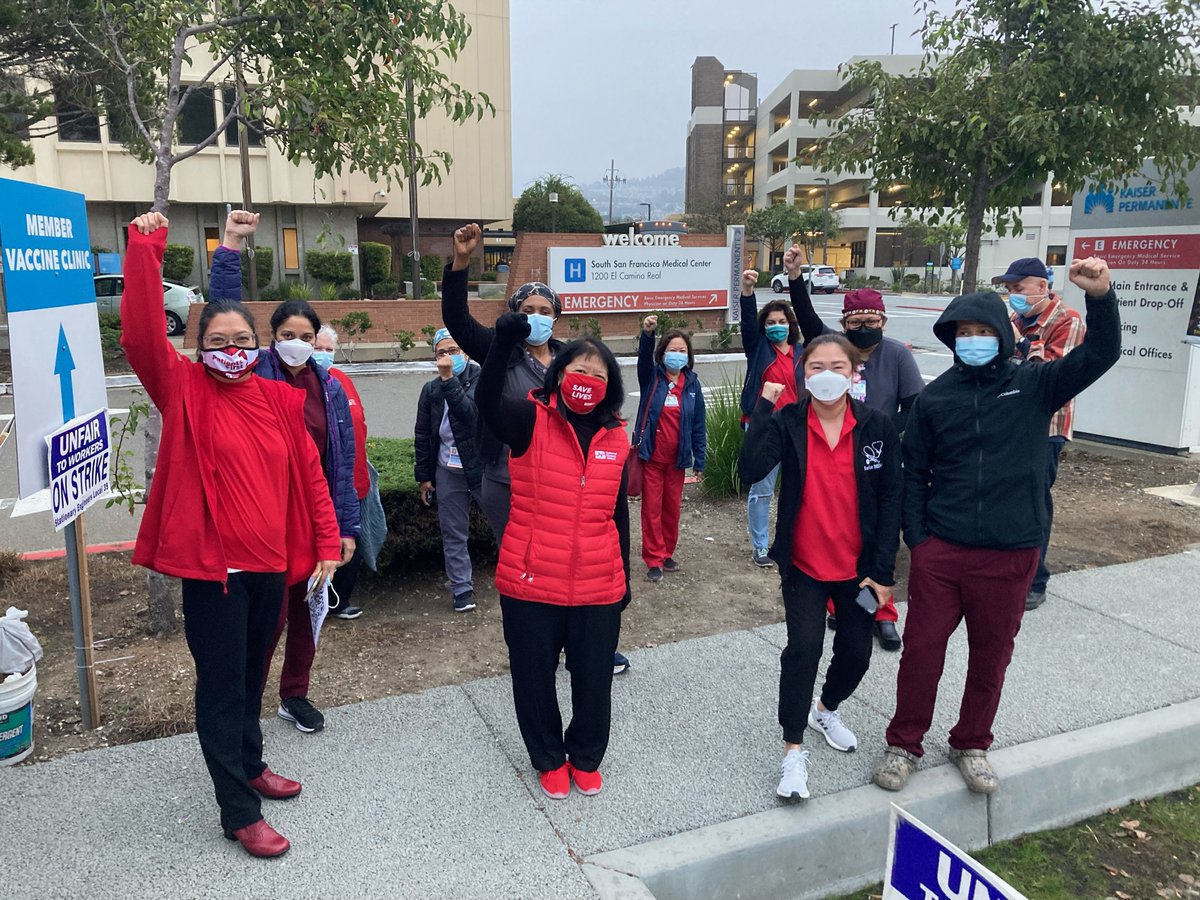 CalNurses's tweet photo. An injury to one of us is an injury to all of us!
 
Nurses know the toll being short staffed can take on our colleagues and our patients. Today we stand with our engineer colleagues at @kpthrive who are on #strike for a safe and just workplace.✊ https://t.co/u6onU5Nwt9