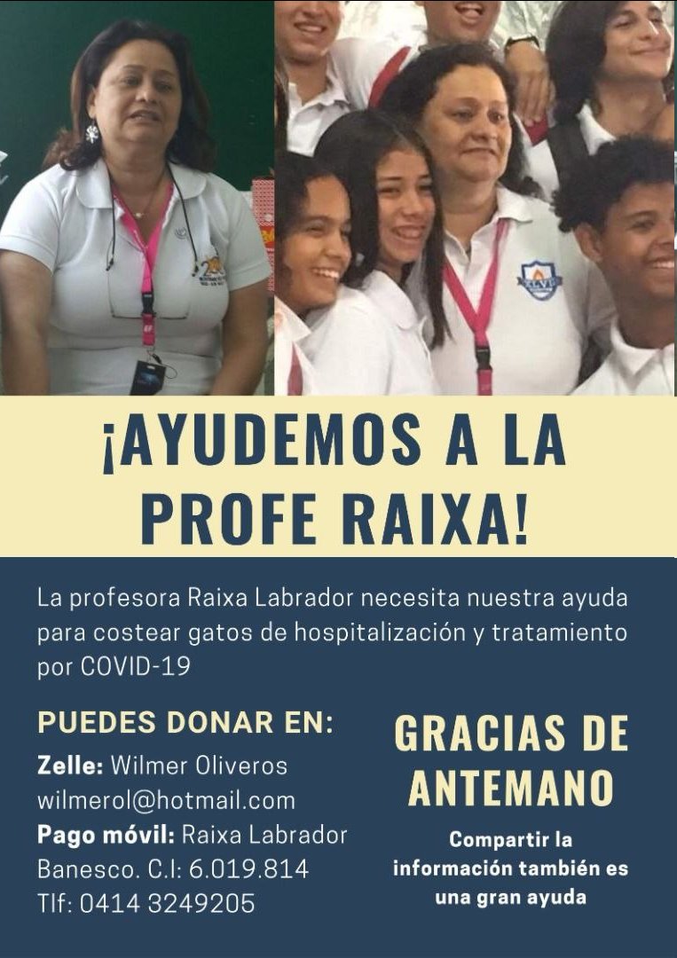 touhouamongus's tweet photo. La mamá de un estimado amigo, Christian Oliveros, necesita ayuda para costear los gastos al haberse enfermado de COVID-19.

Agradecería que compartan y apoyen en lo que estén en capacidad. https://t.co/8X649XmaSS