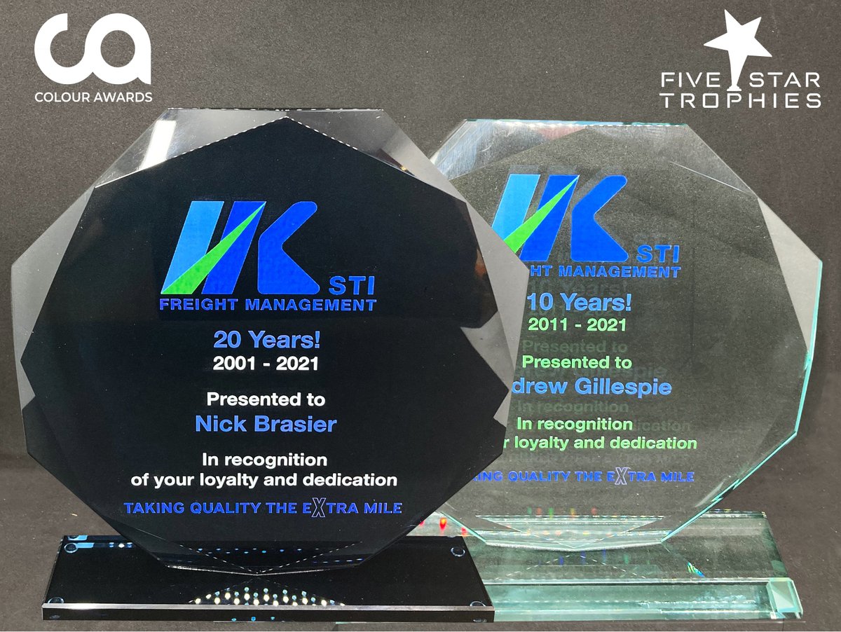 ColourAwards's tweet photo. Colour print works really well on both smoke and clear glass awards. A great way to show off your logo and corporate branding! #awards #recognition #corporate #events #trophies https://t.co/8vpHzESgYQ