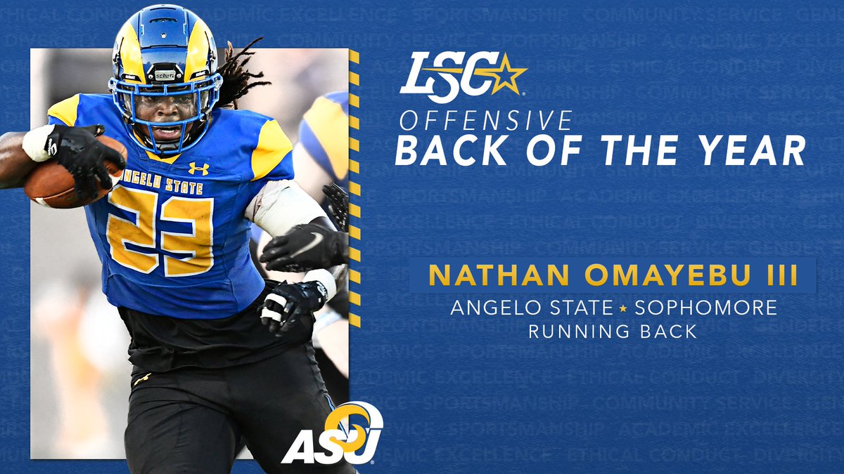 LoneStarConf's tweet photo. Congratulations to 2021 #LSCfb Offensive Back of the Year Nathan Omayebu III of @angeloathletics! 🏈

🔗 https://t.co/Jszj8e8Jof https://t.co/qnkAPv6PNf