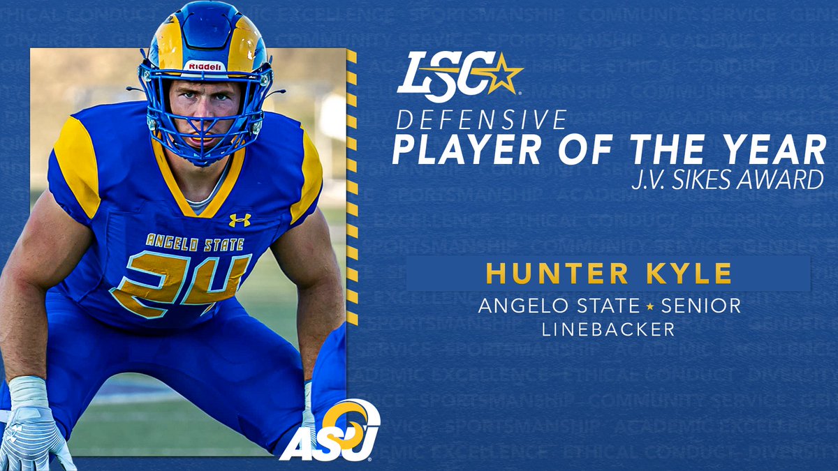 Congratulations to 2021 #LSCfb Defensive Player of the Year (J.V. Sikes Award) Hunter Kyle of <a href="/angeloathletics/">Angelo State Athletics</a>! 🏈

🔗 bit.ly/30E6RJ1