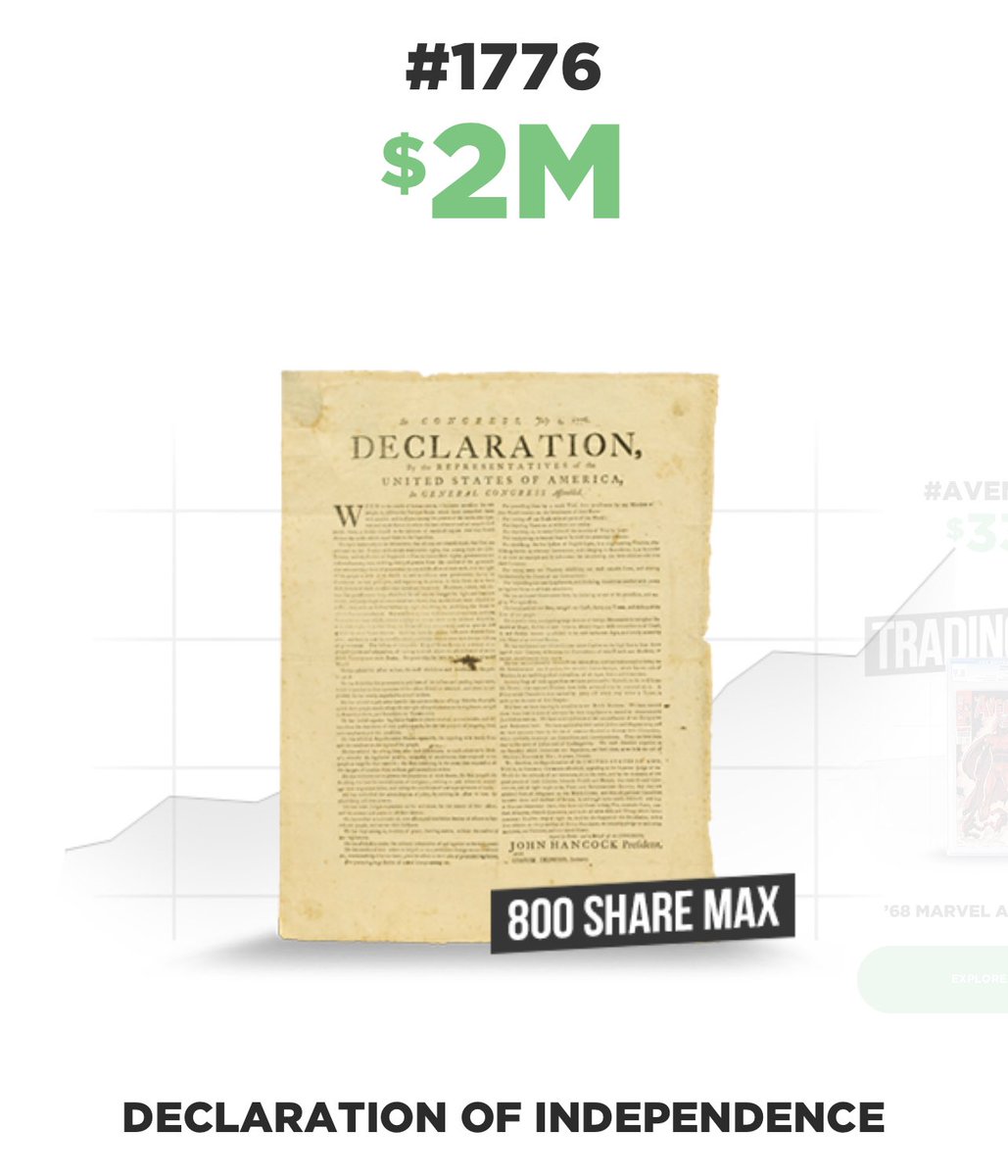 On the heels of a copy of the Constitution selling for $43 million last night, @OnRallyRd offers shares of a copy of the Declaration of Independence. 

Shares at $25 a share, based on a $2M valuation, sell out in an hour, 10 minutes from 5,546 investors.

#Advisor https://t.co/Rm4vUmVNam