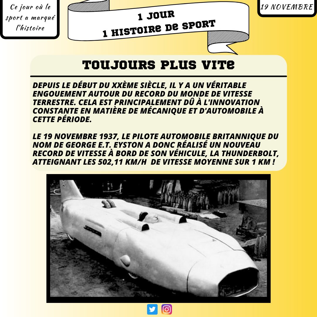 1Histoire2Sport's tweet photo. Grand retour en arrière il y a 84 ans, George E.T. Eyston battait le record de vitesse terrestre ! 🏁 

#vitesse #sport #record #britannique #automobile #vehicule #voiture #rapide #exploit #thunderbolt #thrustsc https://t.co/jbe5ipzsIG