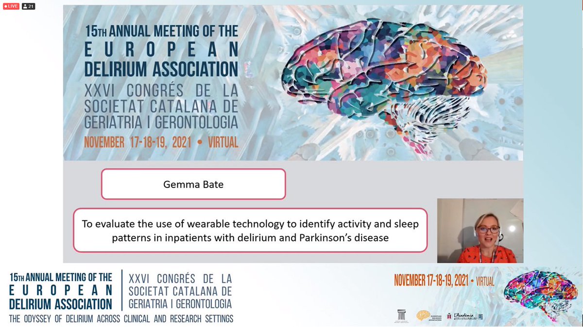 Rachael A Lawson (@rachaellawson85) on Twitter photo Well done to our PhD student <a href="/gemmabate81/">Gemma Bate</a> presenting at her 1st international conference @ <a href="/EDA_delirium/">European Delirium</a>! 👏👏👏
Great talk on her ongoing work on the use of wearable technology in inpaitnets with #delirium and #Parkinsons
<a href="/BAM_Research/">BAM Research Group</a> <a href="/sil_bam/">Silvia Del Din</a> <a href="/AlisonYarnall/">Alison Yarnall</a> #BCNdelirium2021 Well done to our PhD student <a href="/gemmabate81/">Gemma Bate</a> presenting at her 1st international conference @ <a href="/EDA_delirium/">European Delirium</a>! 👏👏👏
Great talk on her ongoing work on the use of wearable technology in inpaitnets with #delirium and #Parkinsons
<a href="/BAM_Research/">BAM Research Group</a> <a href="/sil_bam/">Silvia Del Din</a> <a href="/AlisonYarnall/">Alison Yarnall</a> #BCNdelirium2021