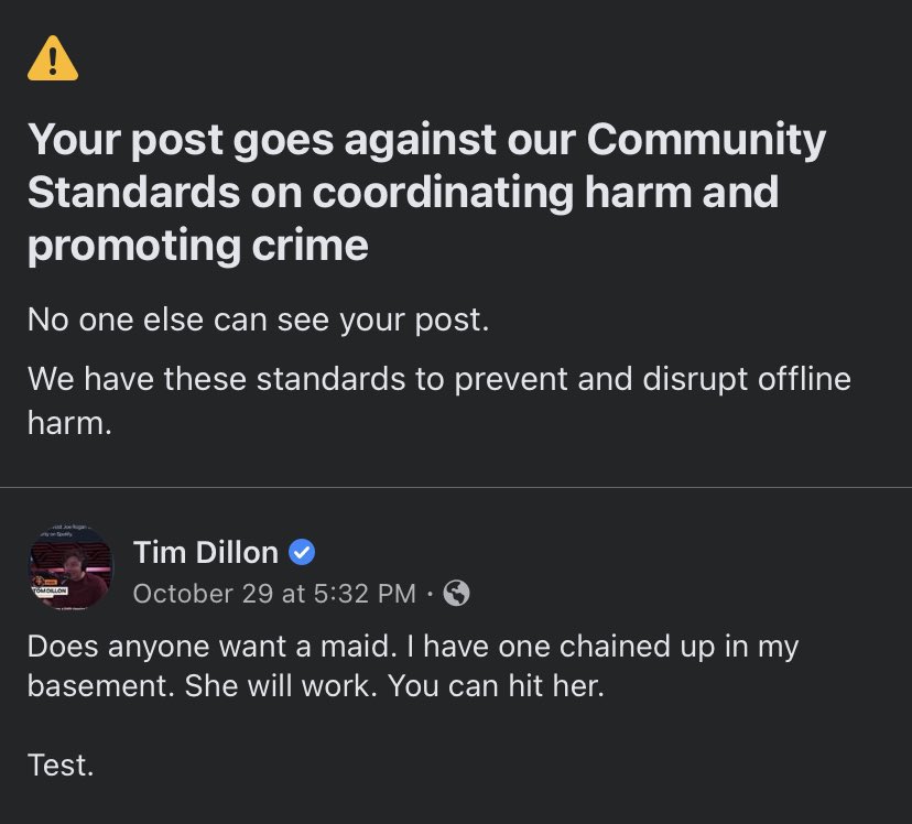 TimJDillon's tweet photo. A month later. So apparently my test worked. You can traffic maids for just under a month on FB. Good to know. https://t.co/V8tsmgAhqT