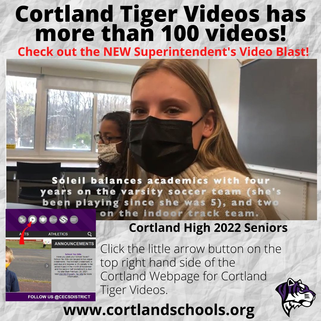 CECSDistrict's tweet photo. In this blast Class of 2022 seniors give advice to younger Purple Tigers, their life lessons, and talk about their ambitions. #WeAreCortland https://t.co/V5asxrAI2q