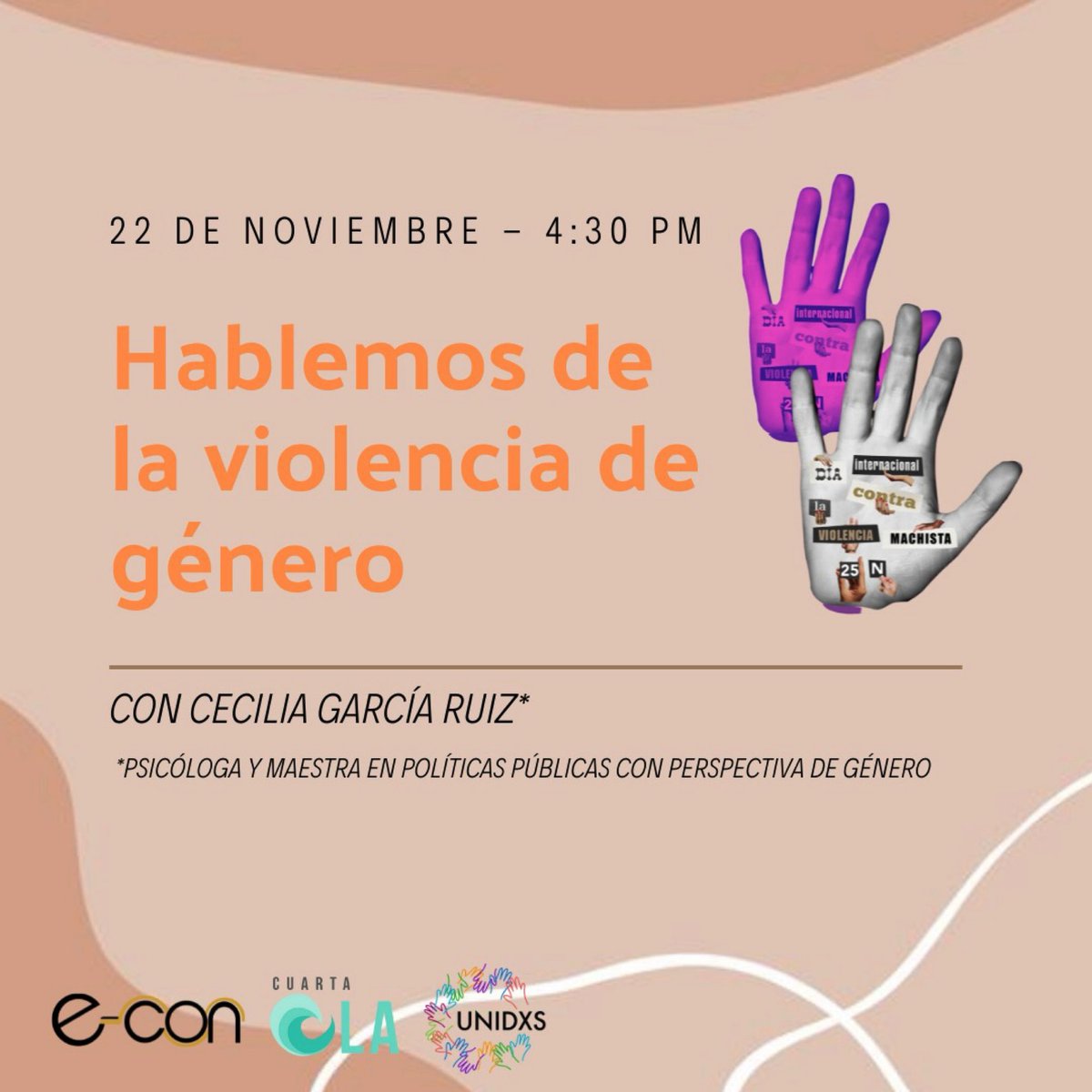 CuartaOla's tweet photo. En colaboración con @ECONrepre y @consejounidxs y en el marco de nuestras actividades para el 25N 2021, les invitamos a la siguiente plática con Cecilia García Ruíz. ¡No se lo pierdan!
Link de registro: 

https://t.co/aBtrNhPTNd https://t.co/JK6mvFOV1C