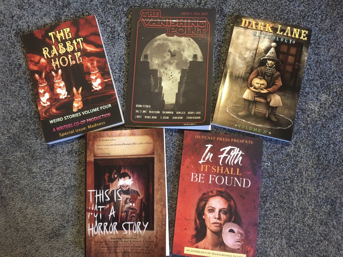 GregoryWolos's tweet photo. Read my latest stories in these anthologies and journals, all released this month: The Vanishing Point; The Rabbit Hole Volume 4; Dark Lane Volume 11; This is not a Horror Story (Night Terror Press); In Filth It Shall Be Found (Outcast Press); Rock and a Hard Place (not pictured) https://t.co/GyMXBnsVnR