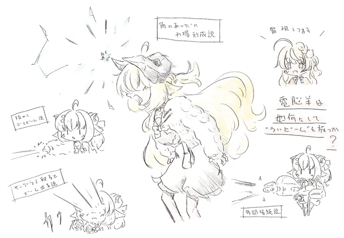 そういえばわためぇ、うぃビームをちょいちょい撃ってるけど実際それがどんなものであるのか…

我々はその謎を探るため、牧場の奥地へと向かった

#つのまきあーと 
