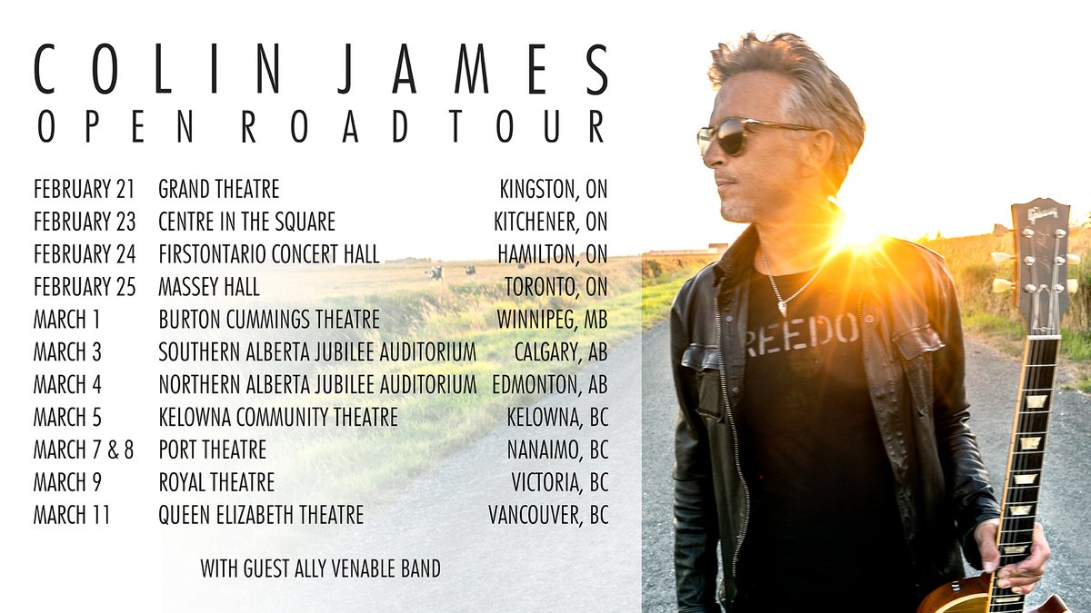 ColinJamesMusic's tweet photo. The Colin James Open Road Tour is ON SALE NOW! We look forward to seeing you out on the open road next year! Get your tickets at https://t.co/zxJyir8tzw.
#colinjames #openroadtour #colinjamesopenroadtour #openroad #colinjamesmusic https://t.co/j7wUQkrCeY