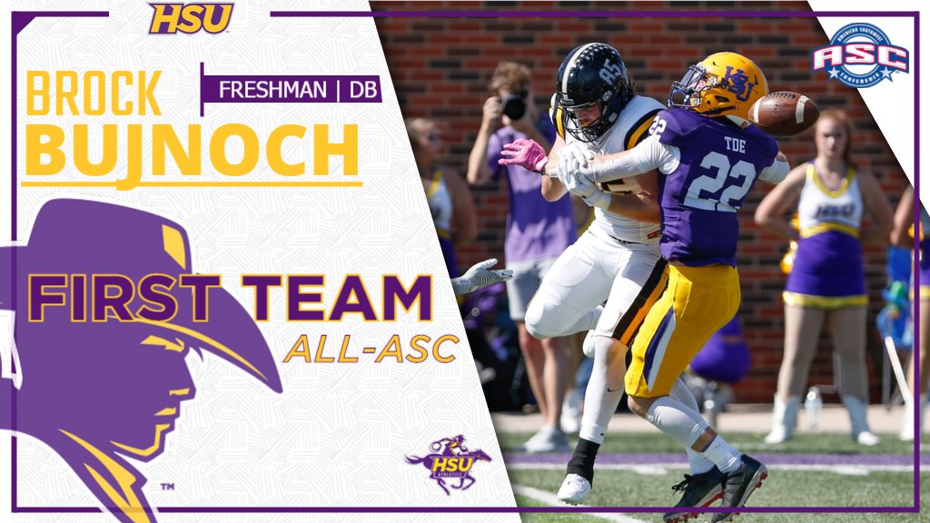 HSUAthletics's tweet photo. Brock Bujnoch has been named First Team All-ASC. Congrats to Brock! #HOOYAH #ASCfb #D3fb https://t.co/JImGKZKhyi