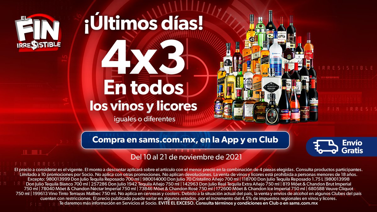 ¡El #FinIrresistibleSams continúa hasta el 21 de noviembre con tus marcas favoritas! Haz tu compra aquí: bit.ly/2Z3zvlQ y recibe tu pedido con Envío Gratis.