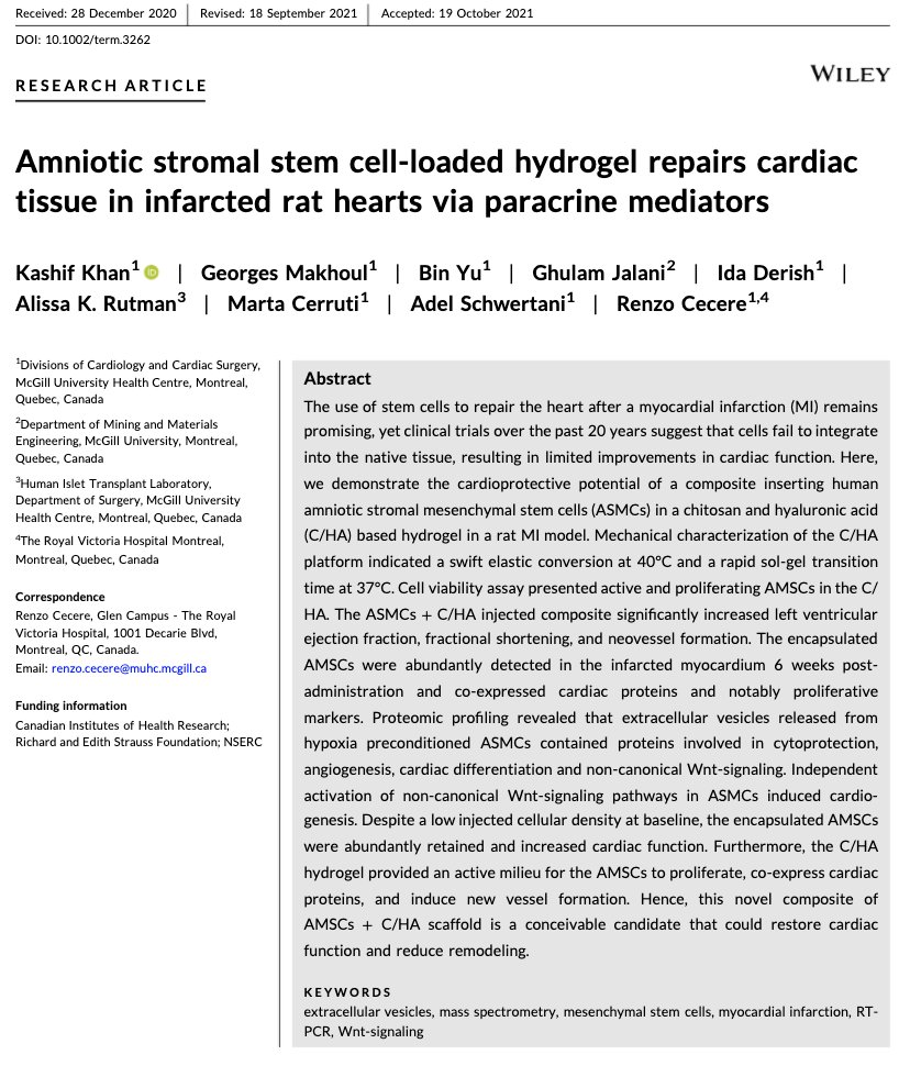 KashifK_'s tweet photo. Are stem cells directly involved in cardiac regeneration? Or is it what they secrete? My recent paper highlights some mechanisms by which stem cell-derived extracellular vesicles promote cardiac repair after MI.  @AliKRutman @DerishIda 
https://t.co/TaIRw8n8MO https://t.co/2tcmgCyjiU