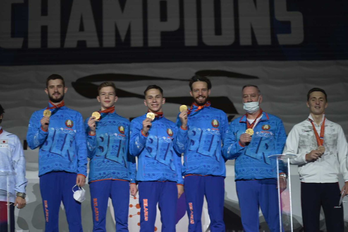 gymnastics's tweet photo. The final World Champions of the day... The #TRAWorldChampBaku2021 Men's #Trampoline Team winners - Belarus!

#Gymnastics https://t.co/cfTcH6Yr4e